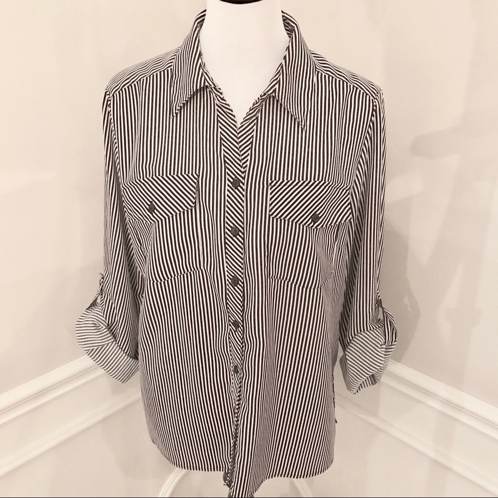 SOLD: Striped Button Down Cuffed Sleeved Top